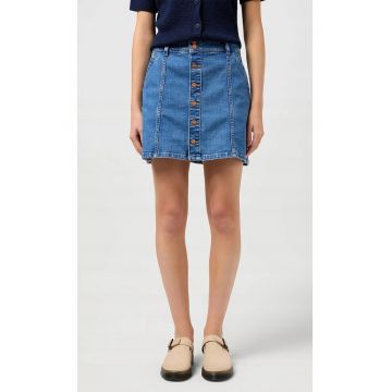 Fusta denim mini -  bumbac/poliester - albastru - elasticitate - doua buzunare