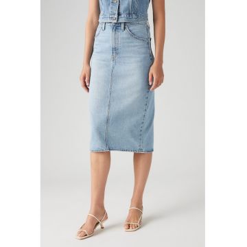 Fusta din denim cu croiala dreapta - Albastru deschis melange