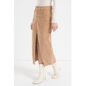 Fusta din reiat cu croiala dreapta - Maro camel