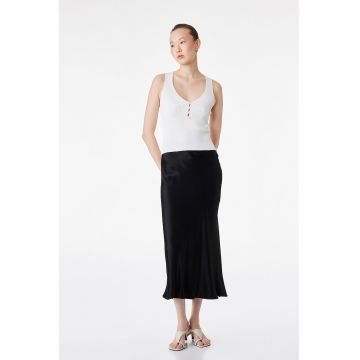 Fusta din satin cu croiala pe bie - Negru