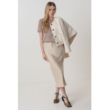 Fusta din satin cu talie inalta - Bej deschis