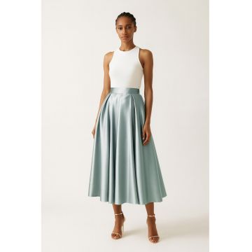 Fusta evazata cu buzunare laterale - Albastru petrol