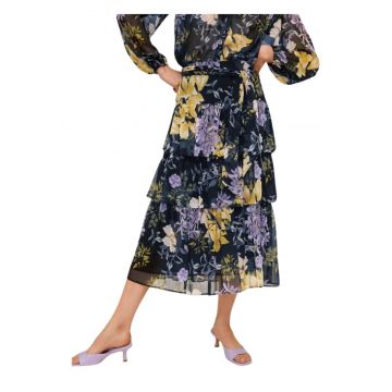 Fusta florala cu volane suprapuse -