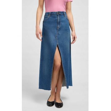 Fusta lunga  denim - albastru - fermoar - 98% bumbac - 2% elastan