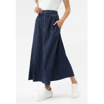 Fustă lungă denim -  evazată - talie elastică - albastru marin - Albastru marin