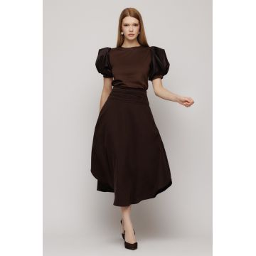 Fusta midi asimetrica cu basc incretit