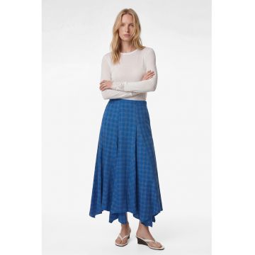 Fusta midi asimetrica cu model in carouri - Albastru royal