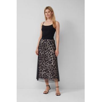 Fusta midi cu animal print - Maro inchis/Negru/Maro taupe