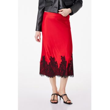 Fusta midi cu garnituri de dantela - Negru stins/Rosu vermillion