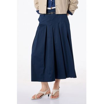 Fusta midi cu pliuri si curea - Bleumarin
