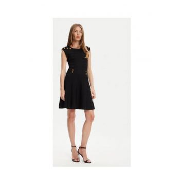 Fusta scurta striata cu nasturi metalici decorativi