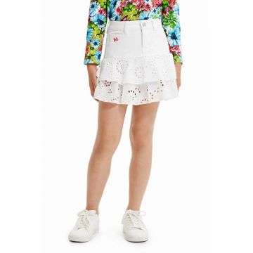 Desigual fusta fete culoarea alb, mini, evazati