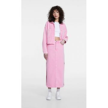 Stradivarius Fustă Lungă Din Denim Roz Aprins 40