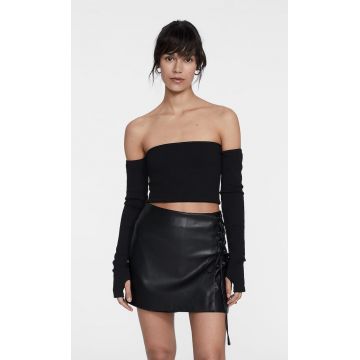 Stradivarius Fustă-Pantalon Din Imitație De Piele Lace Up Negru 38