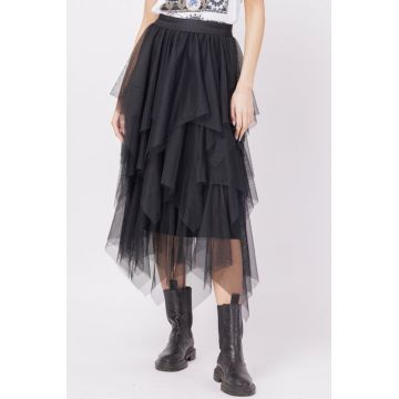 Fusta din tulle, in straturi inegale, lunga, neagra