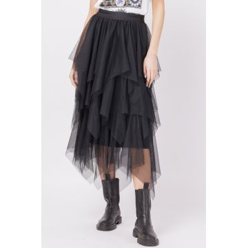 Fusta din tulle, in straturi inegale, lunga, neagra