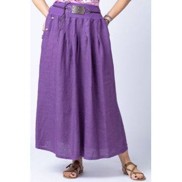 Fusta lunga casual, mov, din in, cu o curea fancy
