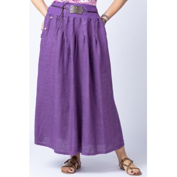 Fusta lunga casual, mov, din in, cu o curea fancy