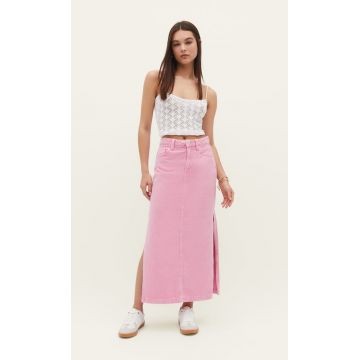 Stradivarius Fustă Lungă Din Denim Roz Aprins 36