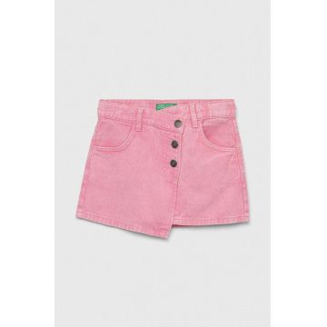 United Colors of Benetton fusta denim pentru copii culoarea roz, mini, drept