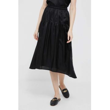 Dkny fusta din amestec de casmir culoarea negru, midi, evazati