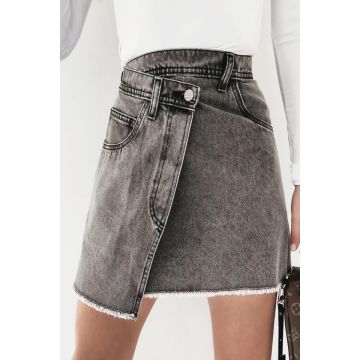 Fusta Hippy petrecuta, din denim, Gri inchis