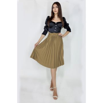 Fusta plisata eleganta Carmen, curea de aceeasi culoare inclusa, Bej, Marime universala S/M