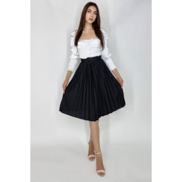Fusta plisata eleganta Carmen, curea de aceeasi culoare inclusa, Negru, Marime universala S/M