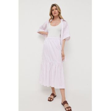 Max Mara Leisure fusta din bumbac culoarea alb, midi, evazati Max Mara Leisure fusta din bumbac culoarea alb, midi, evazati
