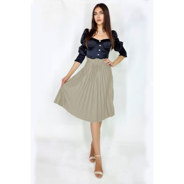 Fusta plisata eleganta Carmen, curea de aceeasi culoare inclusa, Gri, Marime S/M