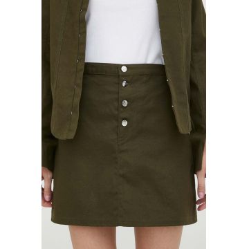 Résumé fustă din denim culoarea verde, mini, dreaptă