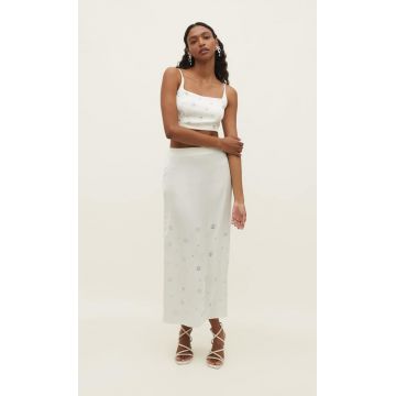 Stradivarius Fustă Midi Din Satin Cu Strasuri Queen Charlotte Ecru M
