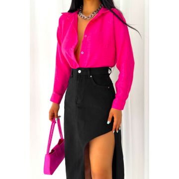 Fusta denim, Kasy, cu buzunare fata/spate si crapatura laterala, Negru