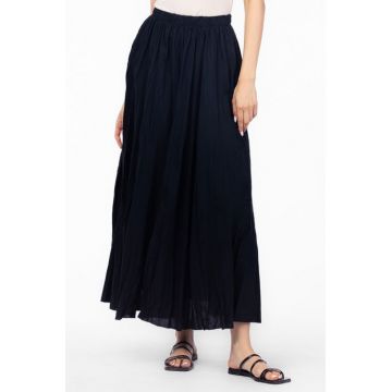 Fusta lunga, ampla, clos, din bumbac creponat, neagra