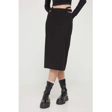 HUGO fusta culoarea negru, midi, drept