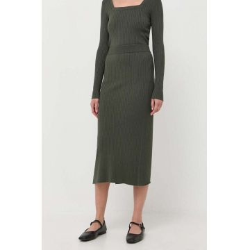 Max Mara Leisure fusta culoarea verde, midi, drept