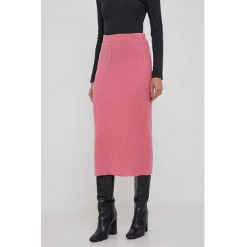 United Colors of Benetton fusta de lana culoarea roz, midi, creion United Colors of Benetton fusta de lana culoarea roz, midi, creion